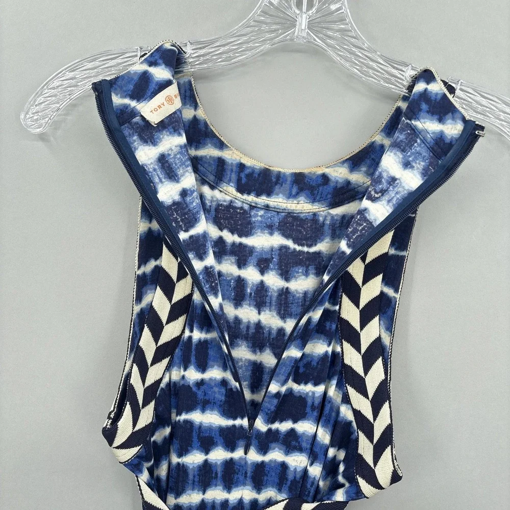 Tory Burch Dress Small Blue Tie Dye Sleeveless Maxi Tank Belted Jersey Boho